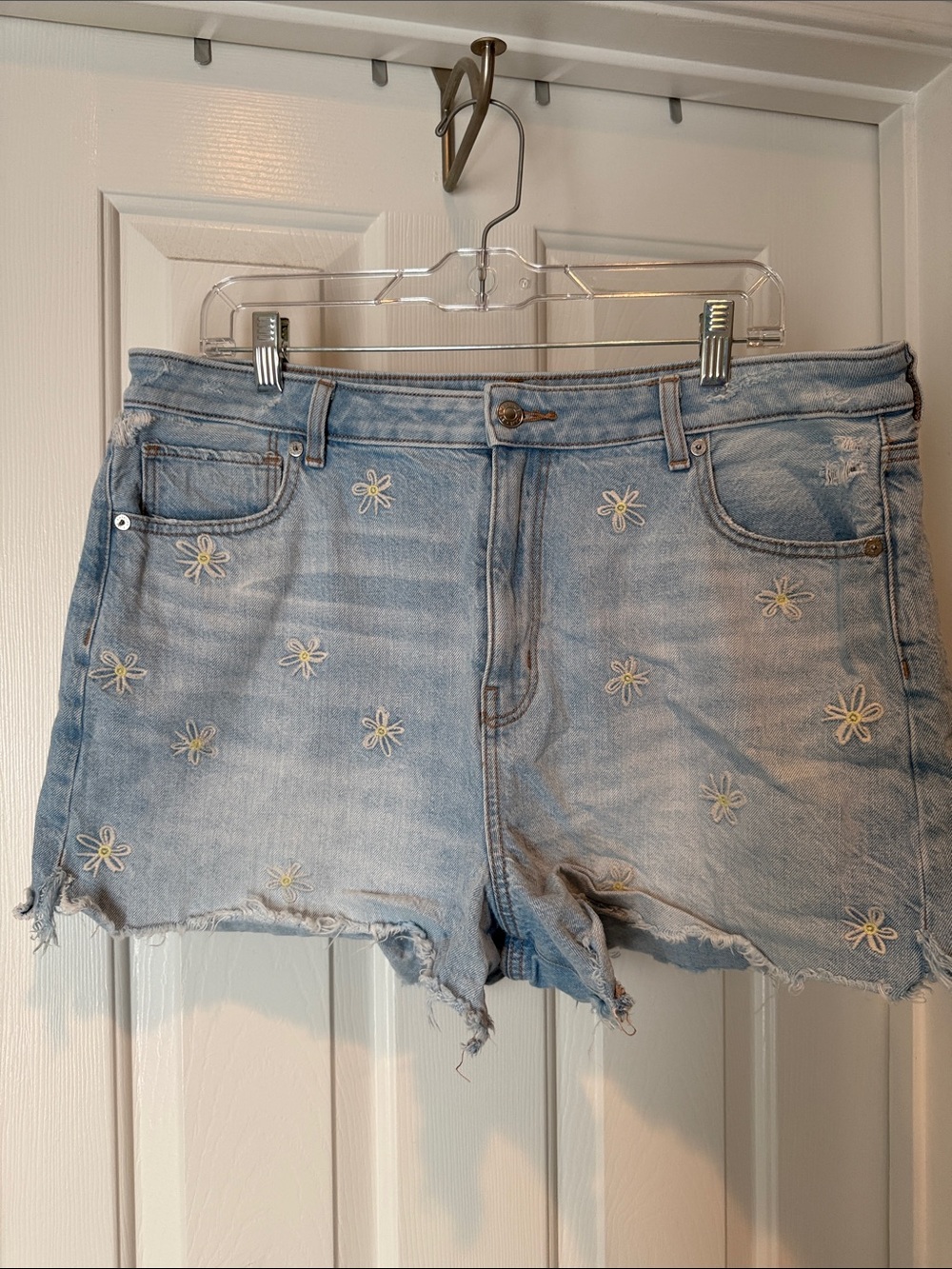 American Eagle Outfitters Light Blue Daisy Embroidered Jean Shorts